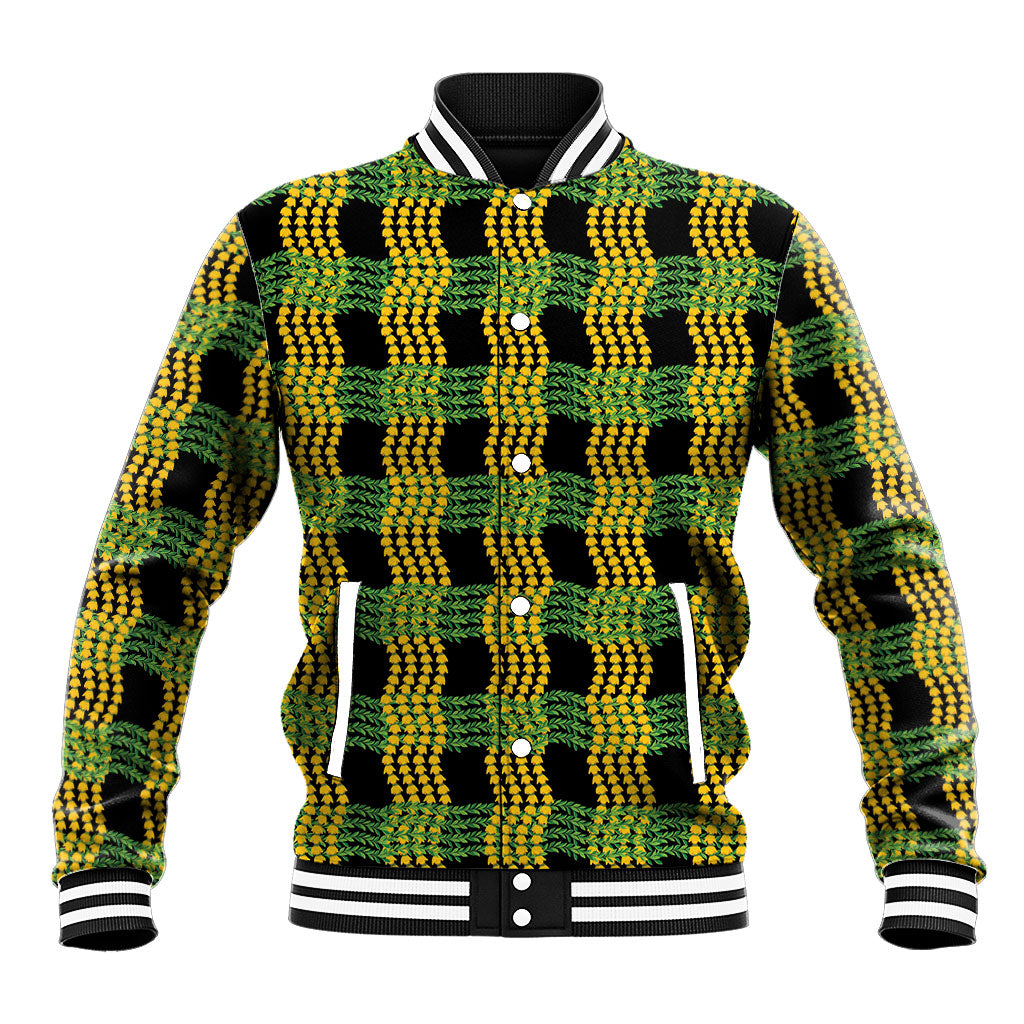 Aloha Hawaii Ilima Maile Lei Baseball Jacket Palaka Inspired Hawaiian-plaid Black