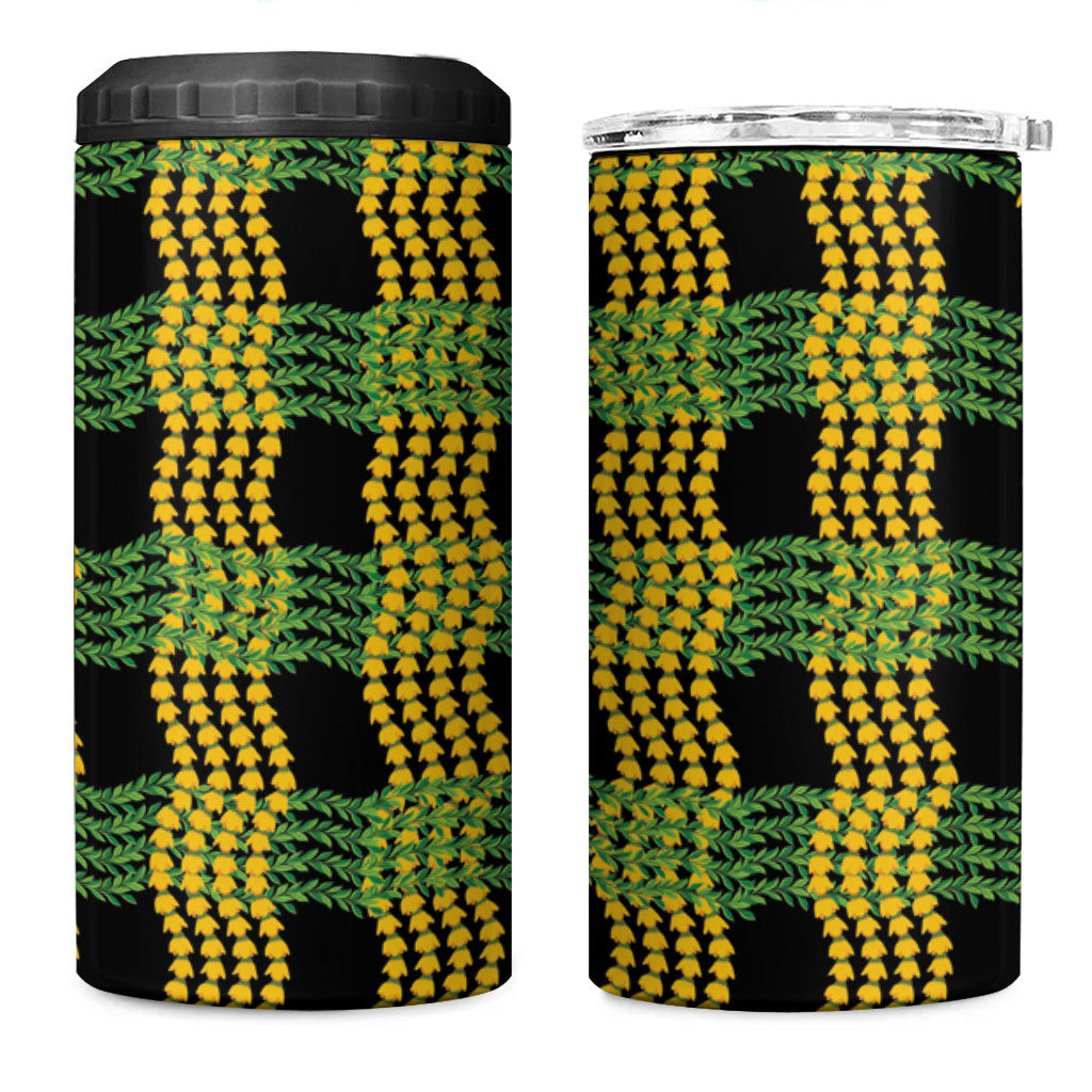 Aloha Hawaii Ilima Maile Lei 4 in 1 Can Cooler Tumbler Palaka Inspired Hawaiian-plaid Black LT14 One Size: 16 oz Black - Polynesian Pride