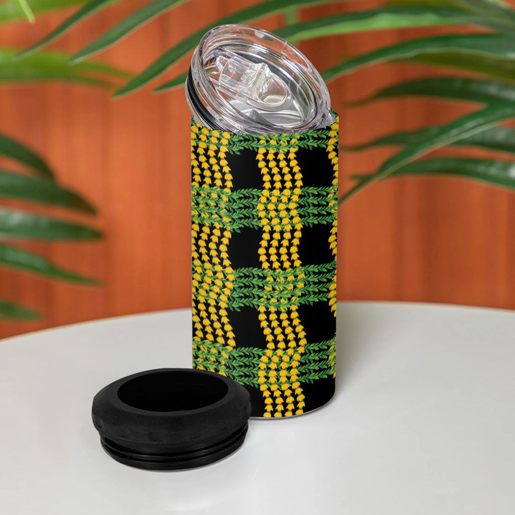 Aloha Hawaii Ilima Maile Lei 4 in 1 Can Cooler Tumbler Palaka Inspired Hawaiian-plaid Black