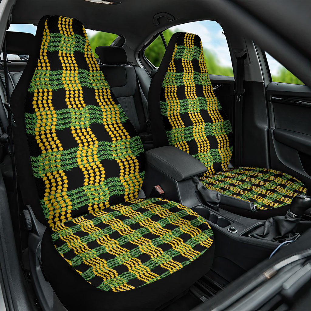 Aloha Hawaii Ilima Maile Lei Car Seat Cover Palaka Inspired Hawaiian-plaid Black