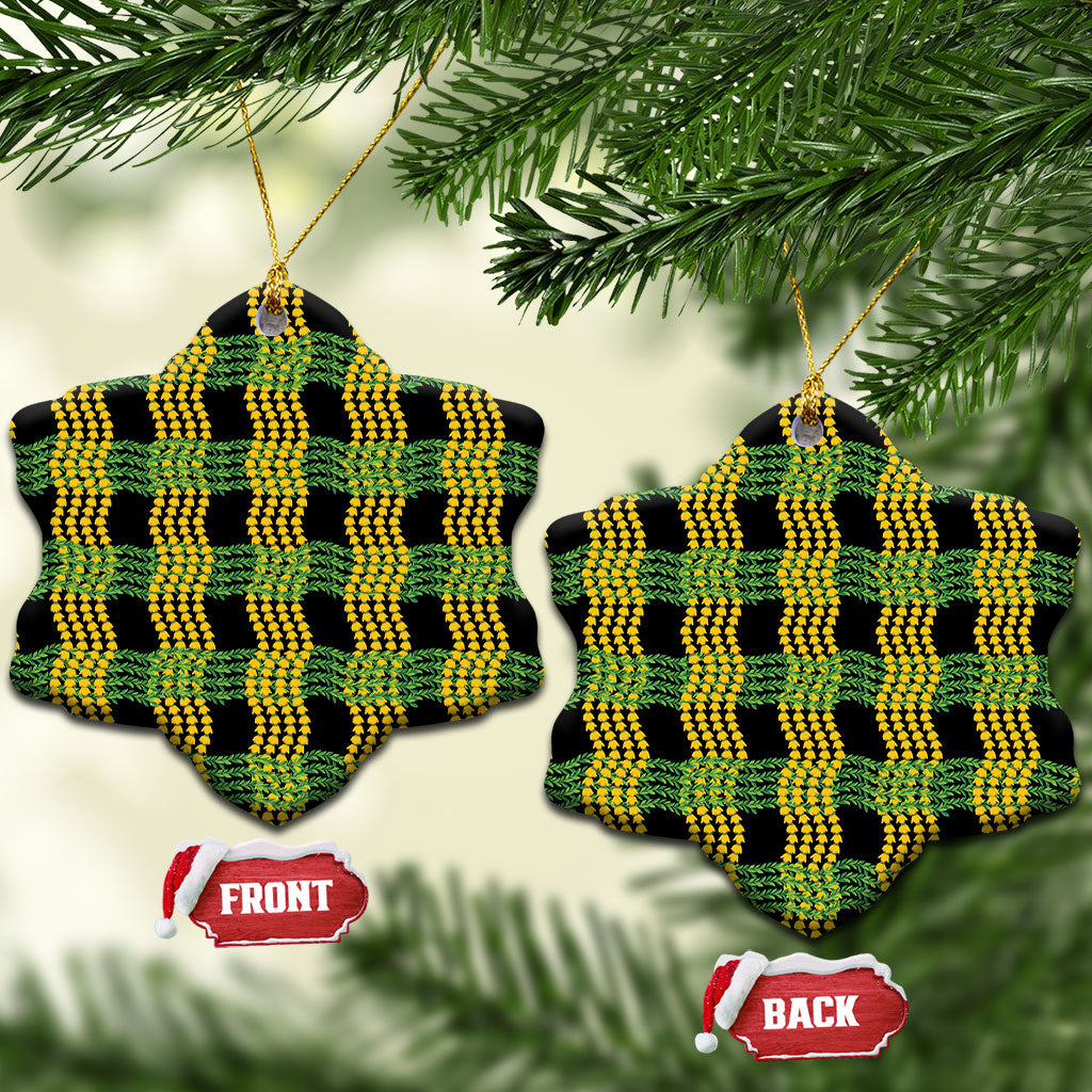 Aloha Hawaii Ilima Maile Lei Ceramic Ornament Palaka Inspired Hawaiian-plaid Black