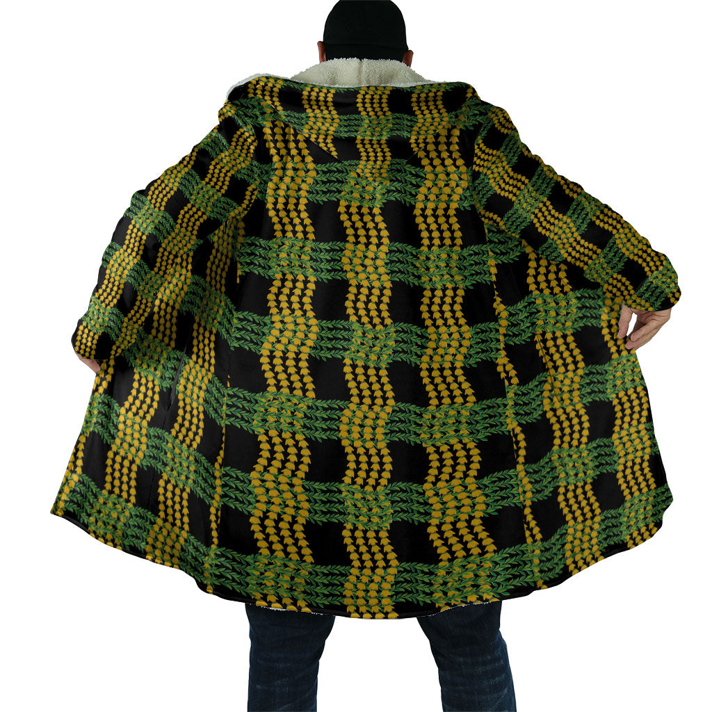 Aloha Hawaii Ilima Maile Lei Cloak Palaka Inspired Hawaiian-plaid Black