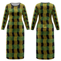 Aloha Hawaii Ilima Maile Lei Couples Matching Long Sleeve Bodycon Dress and Long Sleeve Button Shirt Palaka Inspired Hawaiian-plaid Black