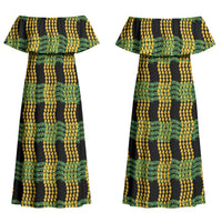 Aloha Hawaii Ilima Maile Lei Couples Matching Off Shoulder Maxi Dress and Hawaiian Shirt Palaka Inspired Hawaiian-plaid Black
