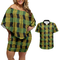 Aloha Hawaii Ilima Maile Lei Couples Matching Off Shoulder Short Dress and Hawaiian Shirt Palaka Inspired Hawaiian-plaid Black
