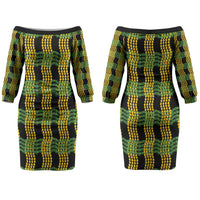 Aloha Hawaii Ilima Maile Lei Couples Matching Off The Shoulder Long Sleeve Dress and Long Sleeve Button Shirt Palaka Inspired Hawaiian-plaid Black