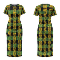 Aloha Hawaii Ilima Maile Lei Couples Matching Short Sleeve Bodycon Dress and Long Sleeve Button Shirt Palaka Inspired Hawaiian-plaid Black