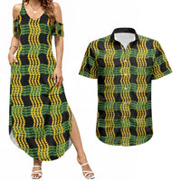 Aloha Hawaii Ilima Maile Lei Couples Matching Summer Maxi Dress and Hawaiian Shirt Palaka Inspired Hawaiian-plaid Black