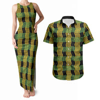 Aloha Hawaii Ilima Maile Lei Couples Matching Tank Maxi Dress and Hawaiian Shirt Palaka Inspired Hawaiian-plaid Black