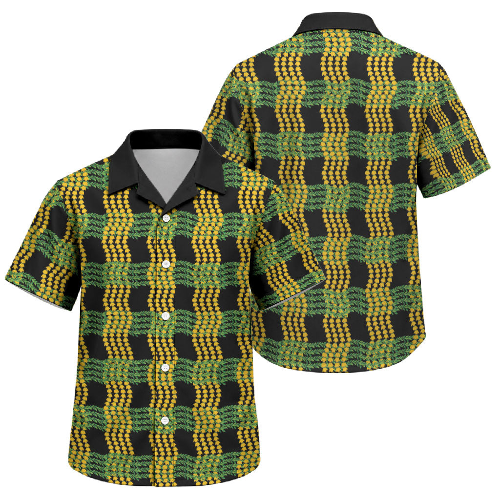 Aloha Hawaii Ilima Maile Lei Family Matching Long Sleeve Bodycon Dress and Hawaiian Shirt Palaka Inspired Hawaiian-plaid Black