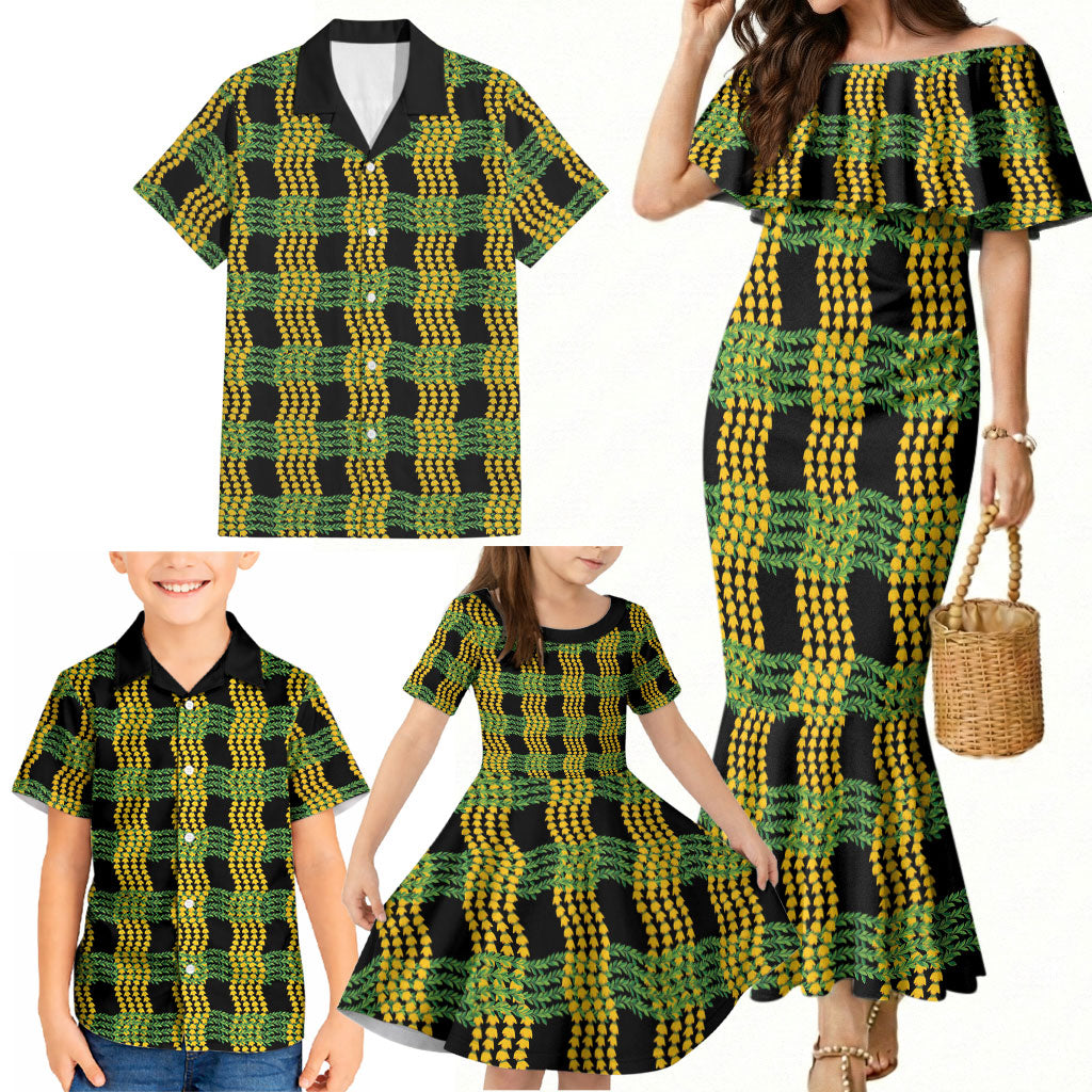Aloha Hawaii Ilima Maile Lei Family Matching Mermaid Dress and Hawaiian Shirt Palaka Inspired Hawaiian-plaid Black LT14 - Polynesian Pride