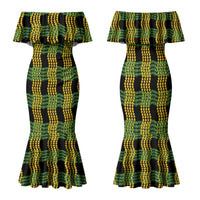 Aloha Hawaii Ilima Maile Lei Family Matching Mermaid Dress and Hawaiian Shirt Palaka Inspired Hawaiian-plaid Black