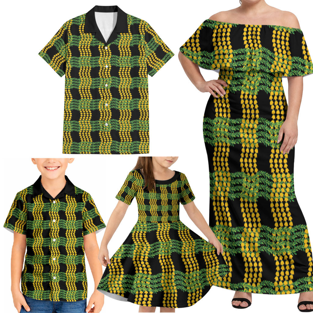 Aloha Hawaii Ilima Maile Lei Family Matching Off Shoulder Maxi Dress and Hawaiian Shirt Palaka Inspired Hawaiian-plaid Black LT14 - Polynesian Pride