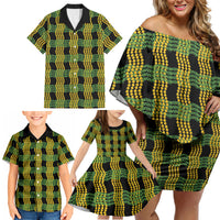 Aloha Hawaii Ilima Maile Lei Family Matching Off Shoulder Short Dress and Hawaiian Shirt Palaka Inspired Hawaiian-plaid Black