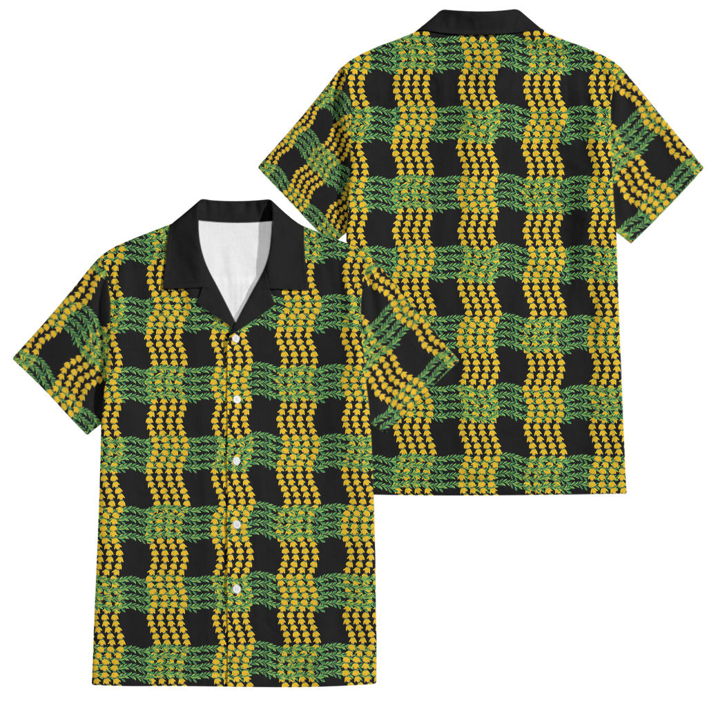 Aloha Hawaii Ilima Maile Lei Family Matching Puletasi and Hawaiian Shirt Palaka Inspired Hawaiian-plaid Black