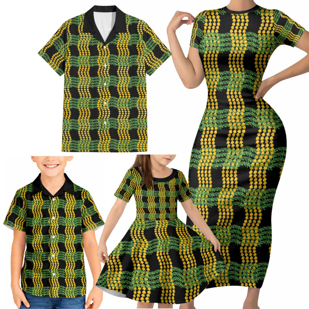Aloha Hawaii Ilima Maile Lei Family Matching Short Sleeve Bodycon Dress and Hawaiian Shirt Palaka Inspired Hawaiian-plaid Black LT14 - Polynesian Pride