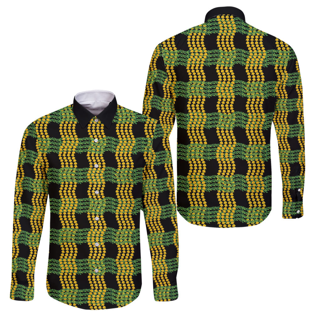 Aloha Hawaii Ilima Maile Lei Family Matching Summer Maxi Dress and Hawaiian Shirt Palaka Inspired Hawaiian-plaid Black