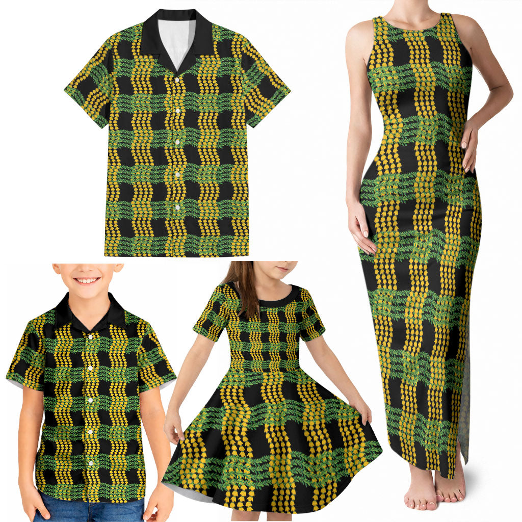 Aloha Hawaii Ilima Maile Lei Family Matching Tank Maxi Dress and Hawaiian Shirt Palaka Inspired Hawaiian-plaid Black LT14 - Polynesian Pride