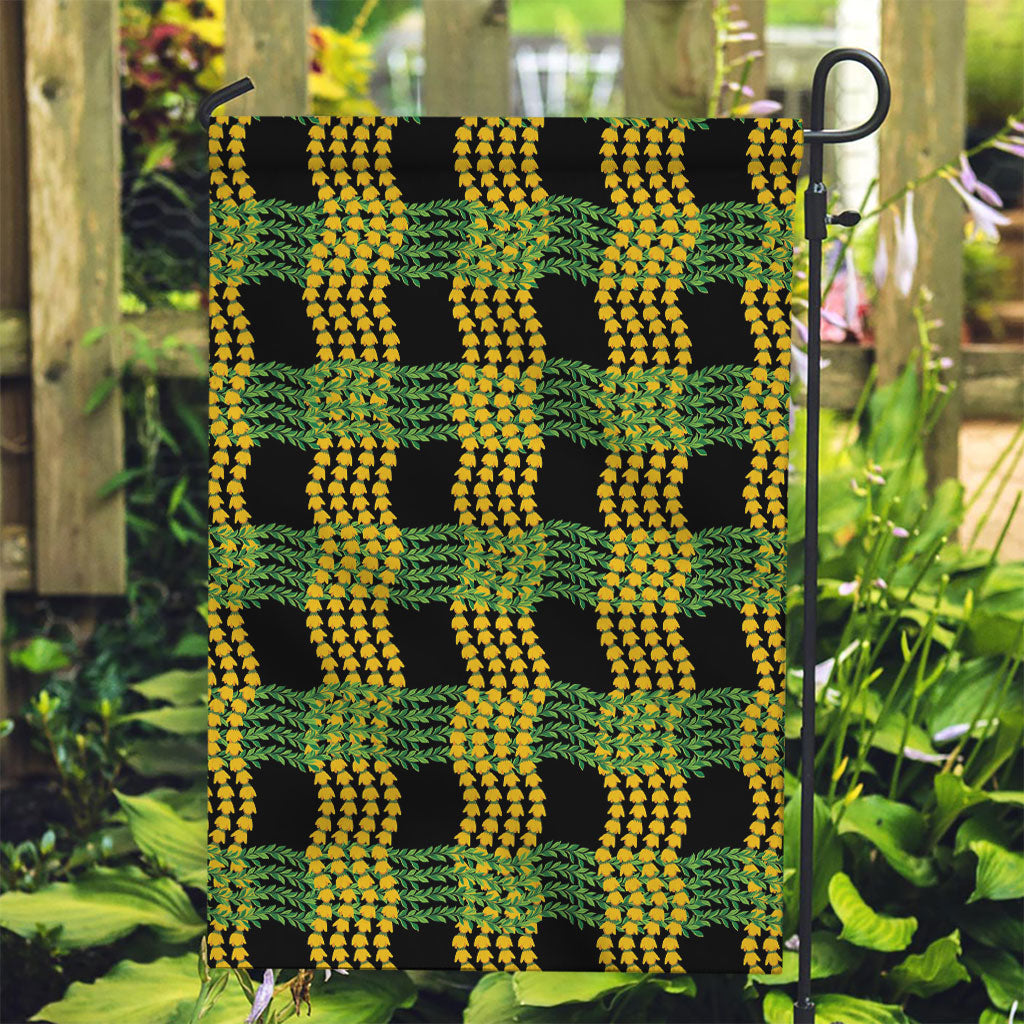 Aloha Hawaii Ilima Maile Lei Garden Flag Palaka Inspired Hawaiian-plaid Black