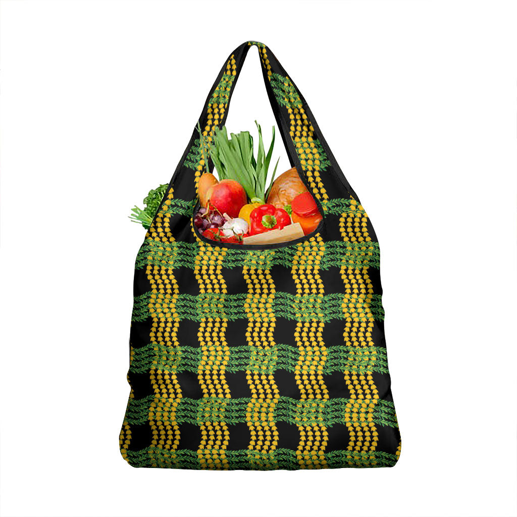 Aloha Hawaii Ilima Maile Lei Grocery Bag Palaka Inspired Hawaiian-plaid Black LT14 1-pack One Size Black - Polynesian Pride