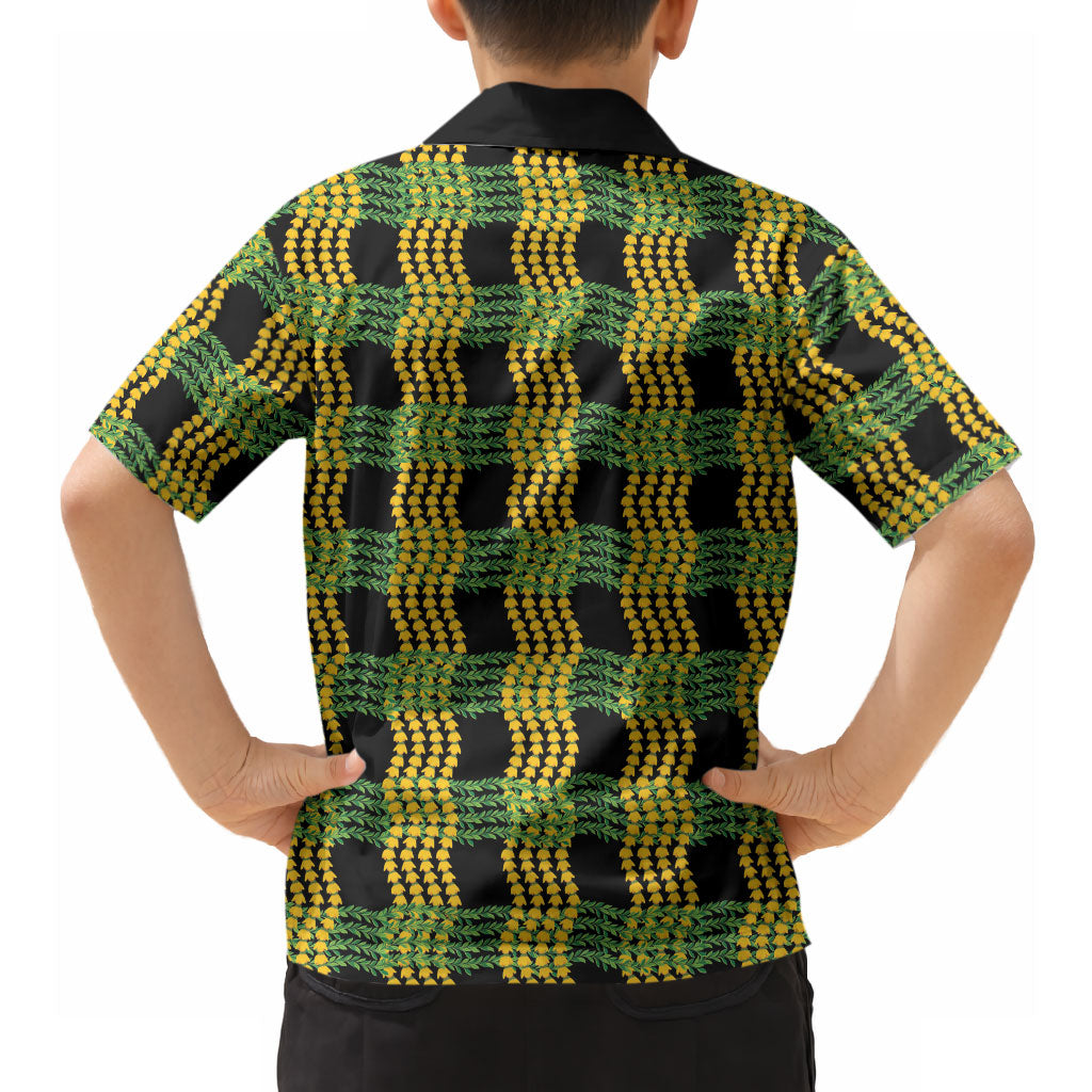 Aloha Hawaii Ilima Maile Lei Hawaiian Shirt Palaka Inspired Hawaiian-plaid Black