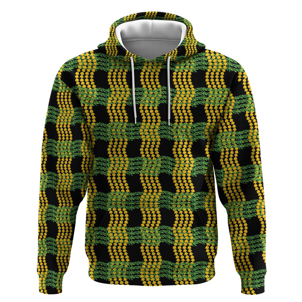 Aloha Hawaii Ilima Maile Lei Hoodie Palaka Inspired Hawaiian-plaid Black