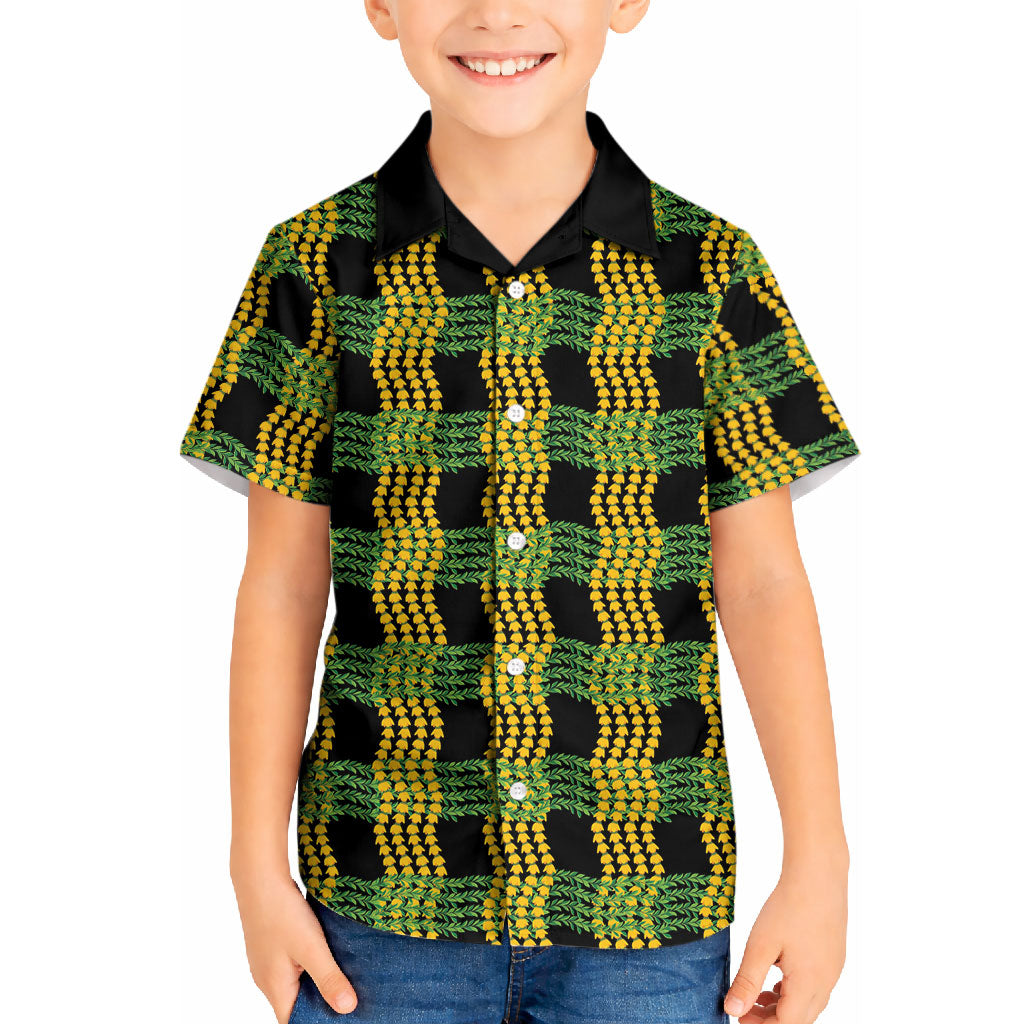 Aloha Hawaii Ilima Maile Lei Kid Hawaiian Shirt Palaka Inspired Hawaiian-plaid Black LT14 Kid Black - Polynesian Pride