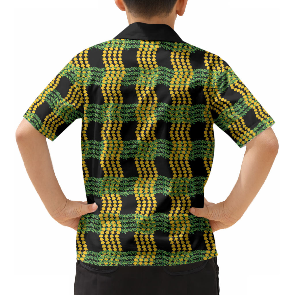 Aloha Hawaii Ilima Maile Lei Kid Hawaiian Shirt Palaka Inspired Hawaiian-plaid Black