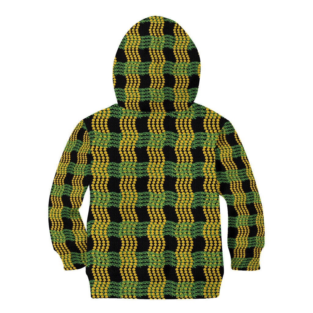 Aloha Hawaii Ilima Maile Lei Kid Hoodie Palaka Inspired Hawaiian-plaid Black