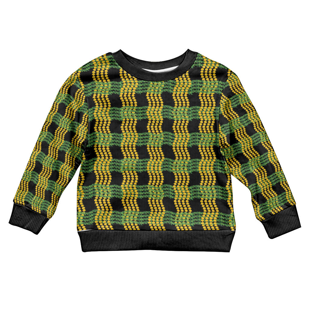 Aloha Hawaii Ilima Maile Lei Kid Ugly Christmas Sweater Palaka Inspired Hawaiian-plaid Black LT14 Kid Black - Polynesian Pride