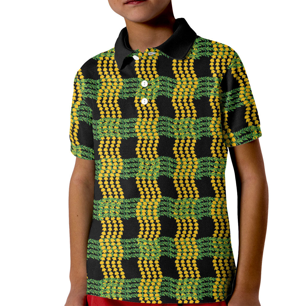 Aloha Hawaii Ilima Maile Lei Kid Polo Shirt Palaka Inspired Hawaiian-plaid Black LT14 Kid Black - Polynesian Pride