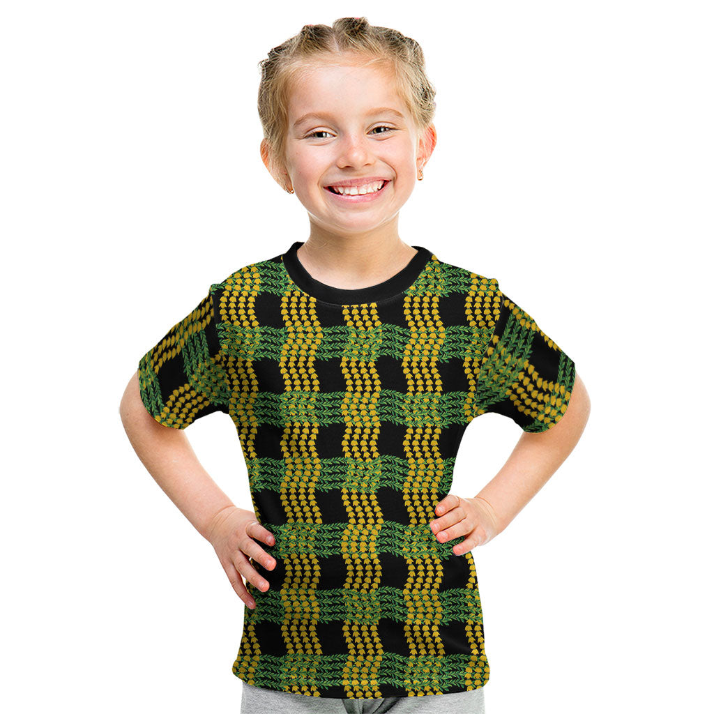 Aloha Hawaii Ilima Maile Lei Kid T Shirt Palaka Inspired Hawaiian-plaid Black