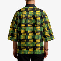 Aloha Hawaii Ilima Maile Lei Kimono Palaka Inspired Hawaiian-plaid Black