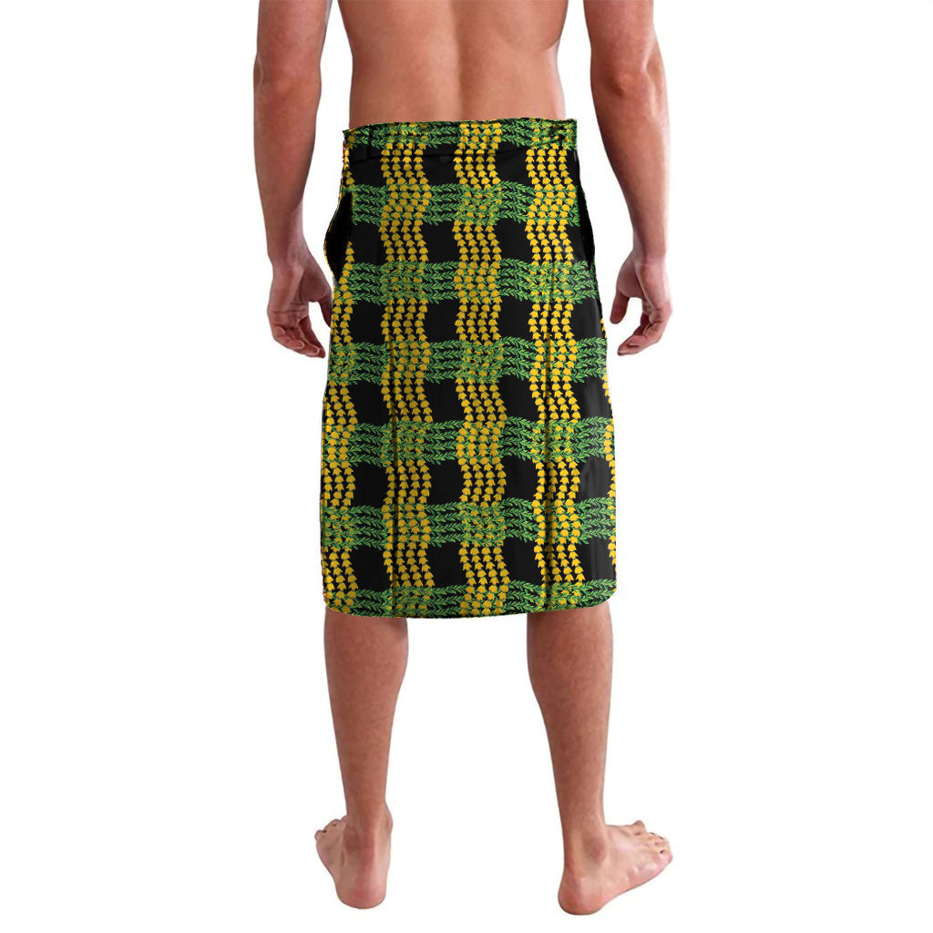 Aloha Hawaii Ilima Maile Lei Lavalava Palaka Inspired Hawaiian-plaid Black