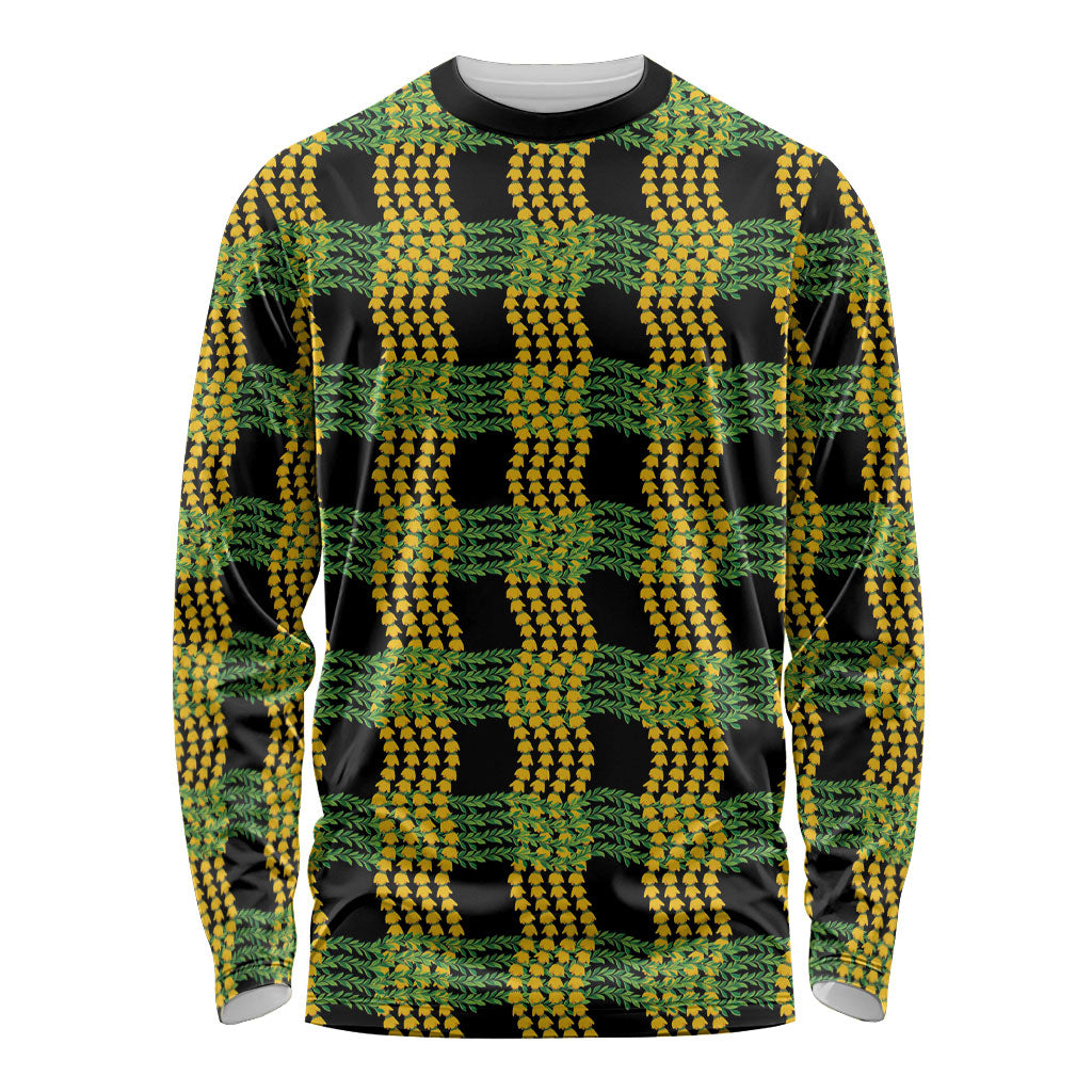 Aloha Hawaii Ilima Maile Lei Long Sleeve Shirt Palaka Inspired Hawaiian-plaid Black LT14 Unisex Black - Polynesian Pride