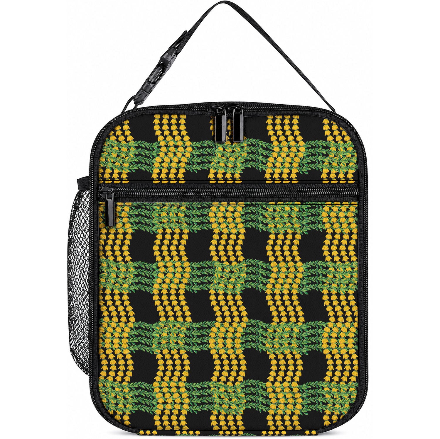 Aloha Hawaii Ilima Maile Lei Lunch Bag Palaka Inspired Hawaiian-plaid Black LT14 10.2 × 8.3 × 4.3 inch Black - Polynesian Pride