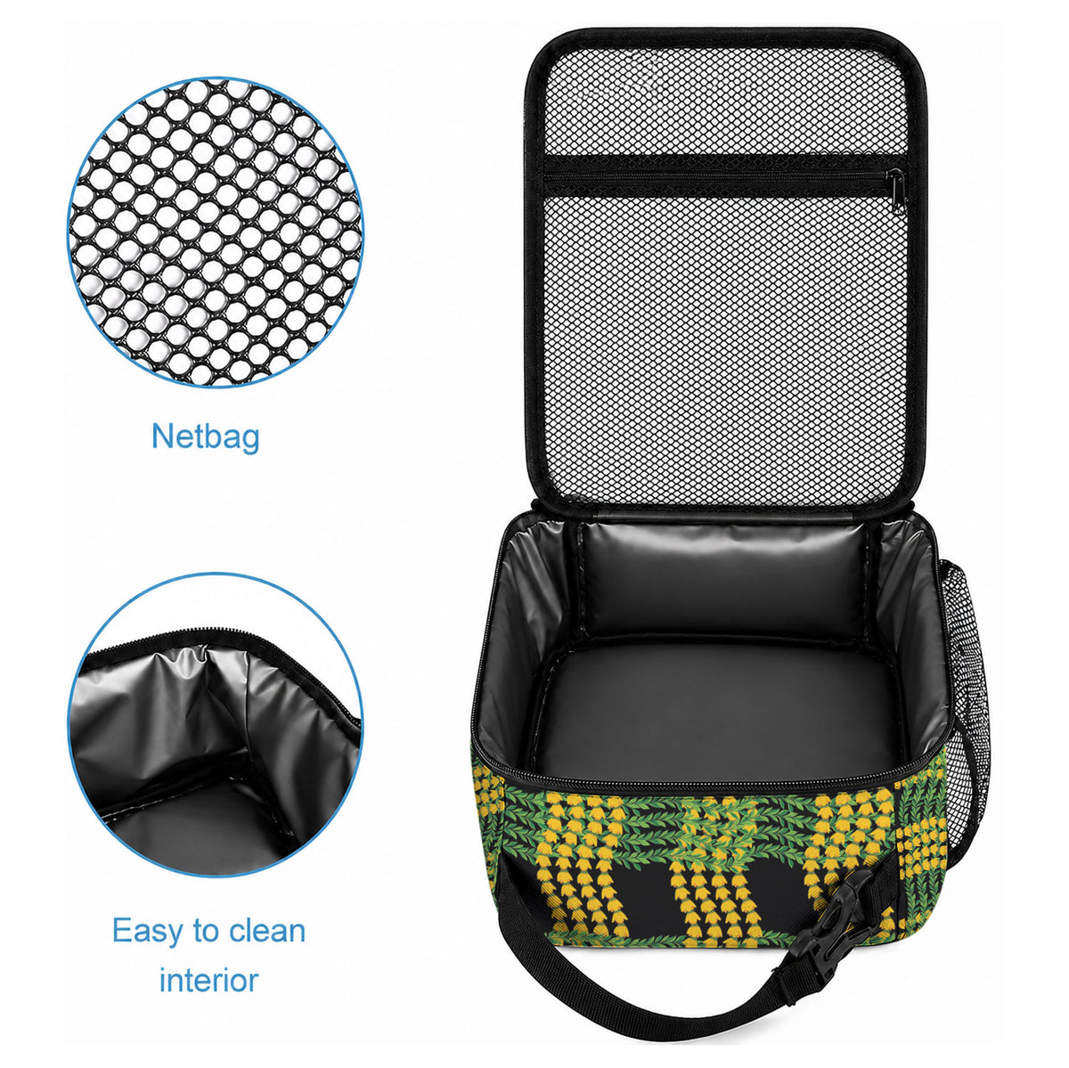 Aloha Hawaii Ilima Maile Lei Lunch Bag Palaka Inspired Hawaiian-plaid Black