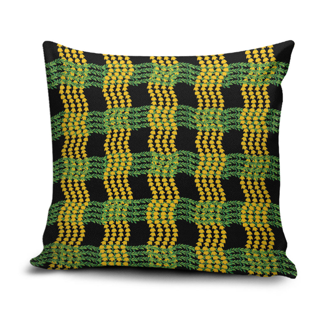 Aloha Hawaii Ilima Maile Lei Pillow Cover Palaka Inspired Hawaiian-plaid Black LT14 Black - Polynesian Pride