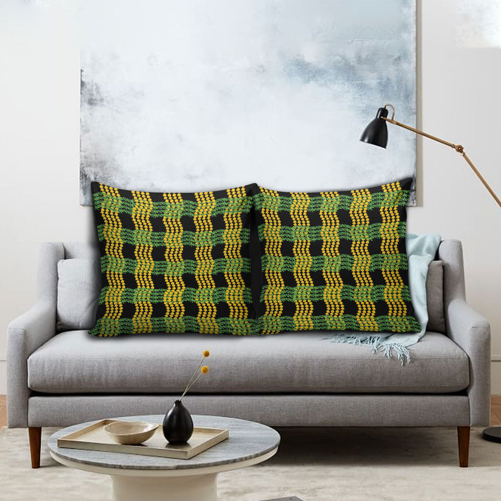 Aloha Hawaii Ilima Maile Lei Pillow Cover Palaka Inspired Hawaiian-plaid Black