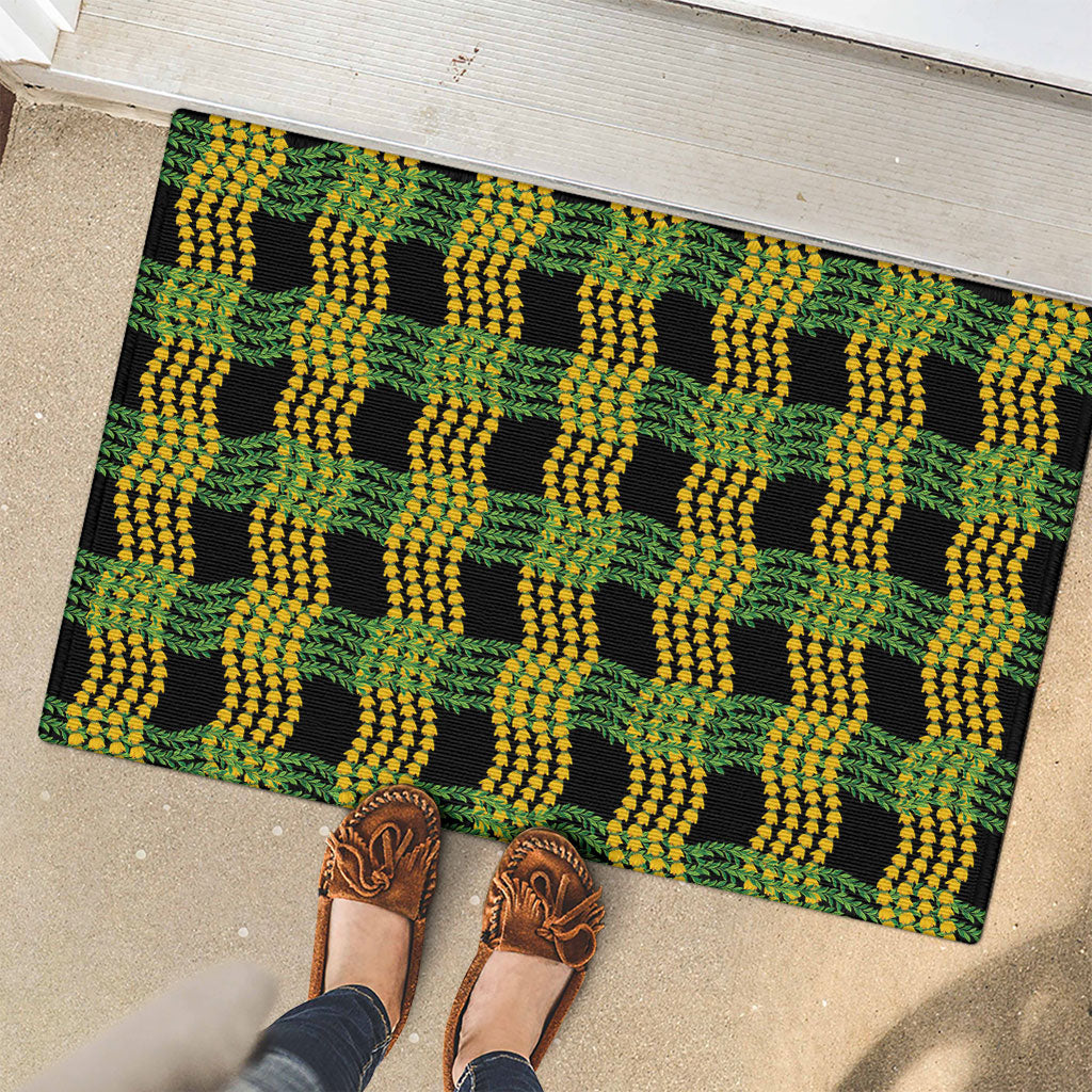 Aloha Hawaii Ilima Maile Lei Rubber Doormat Palaka Inspired Hawaiian-plaid Black