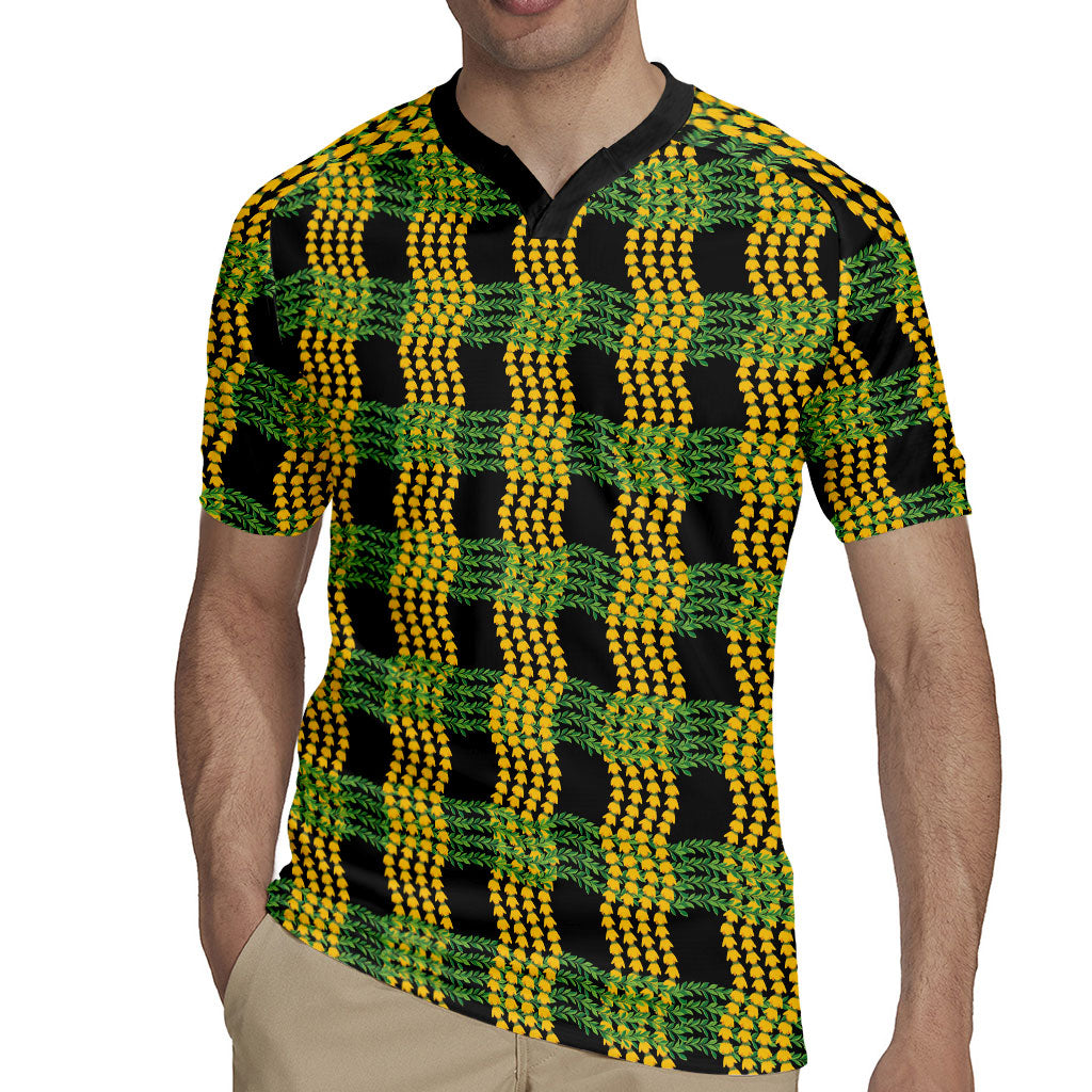 Aloha Hawaii Ilima Maile Lei Rugby Jersey Palaka Inspired Hawaiian-plaid Black
