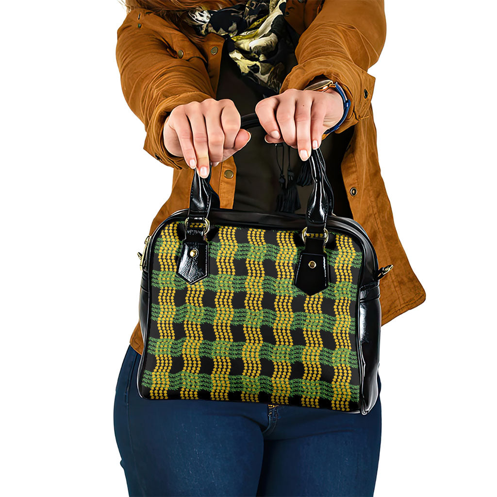 Aloha Hawaii Ilima Maile Lei Shoulder Handbag Palaka Inspired Hawaiian-plaid Black