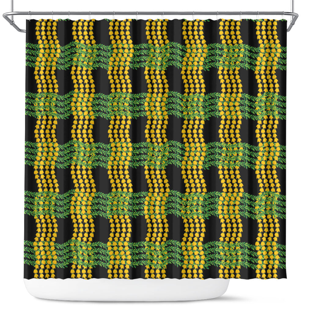 Aloha Hawaii Ilima Maile Lei Shower Curtain Palaka Inspired Hawaiian-plaid Black LT14 Black - Polynesian Pride