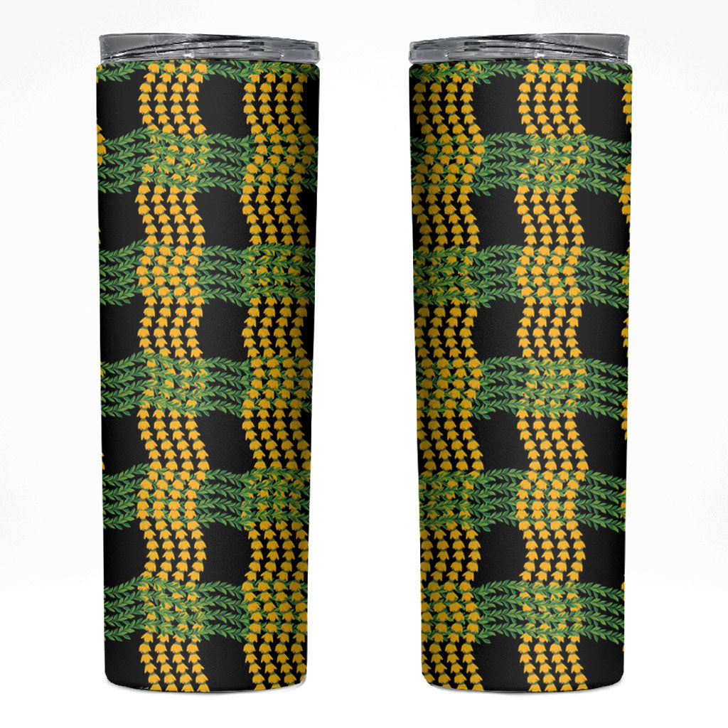 Aloha Hawaii Ilima Maile Lei Skinny Tumbler Palaka Inspired Hawaiian-plaid Black LT14 Black - Polynesian Pride