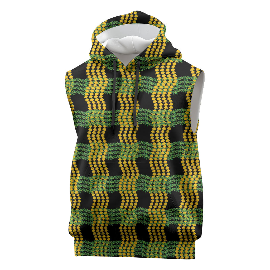 Aloha Hawaii Ilima Maile Lei Sleeveless Hoodie Palaka Inspired Hawaiian-plaid Black