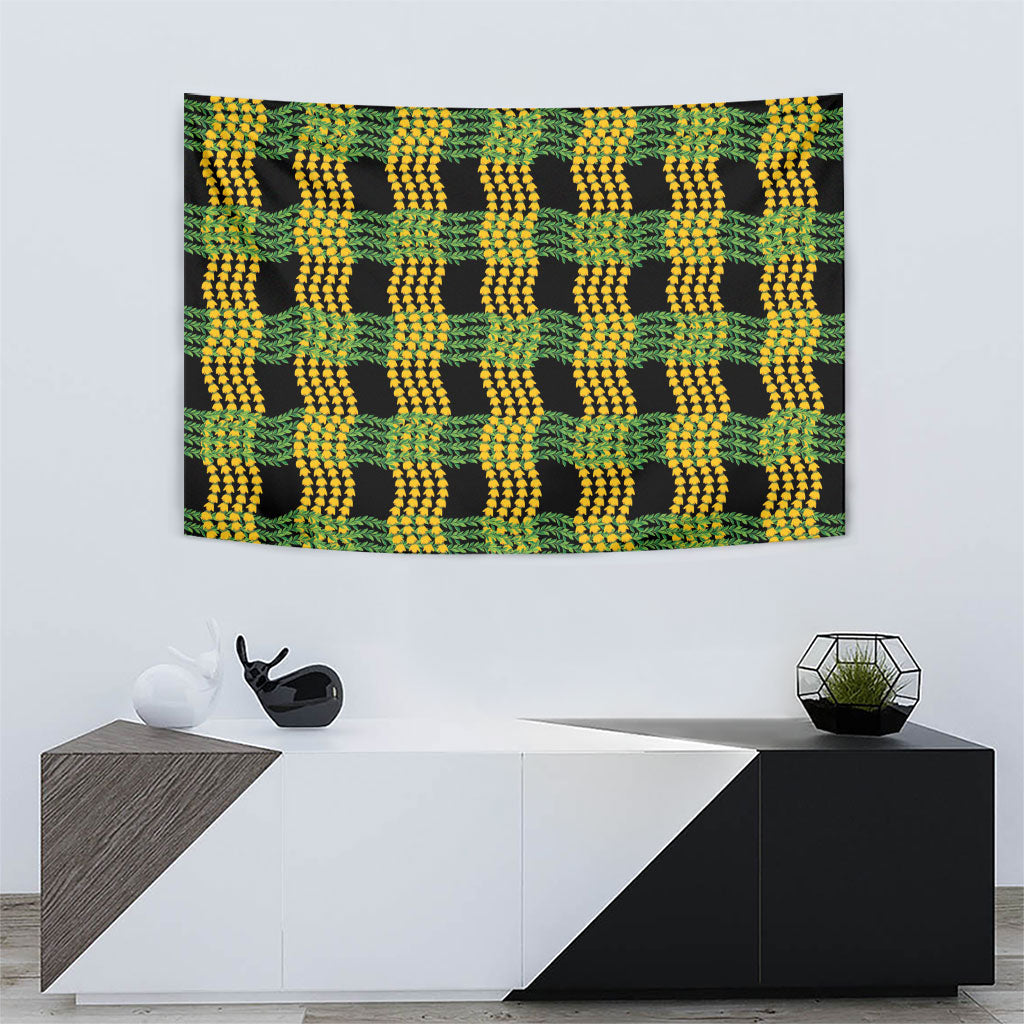 Aloha Hawaii Ilima Maile Lei Tapestry Palaka Inspired Hawaiian-plaid Black