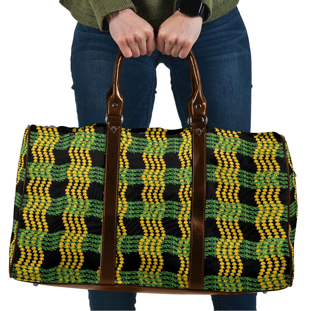 Aloha Hawaii Ilima Maile Lei Travel Bag Palaka Inspired Hawaiian-plaid Black LT14 Black - Polynesian Pride