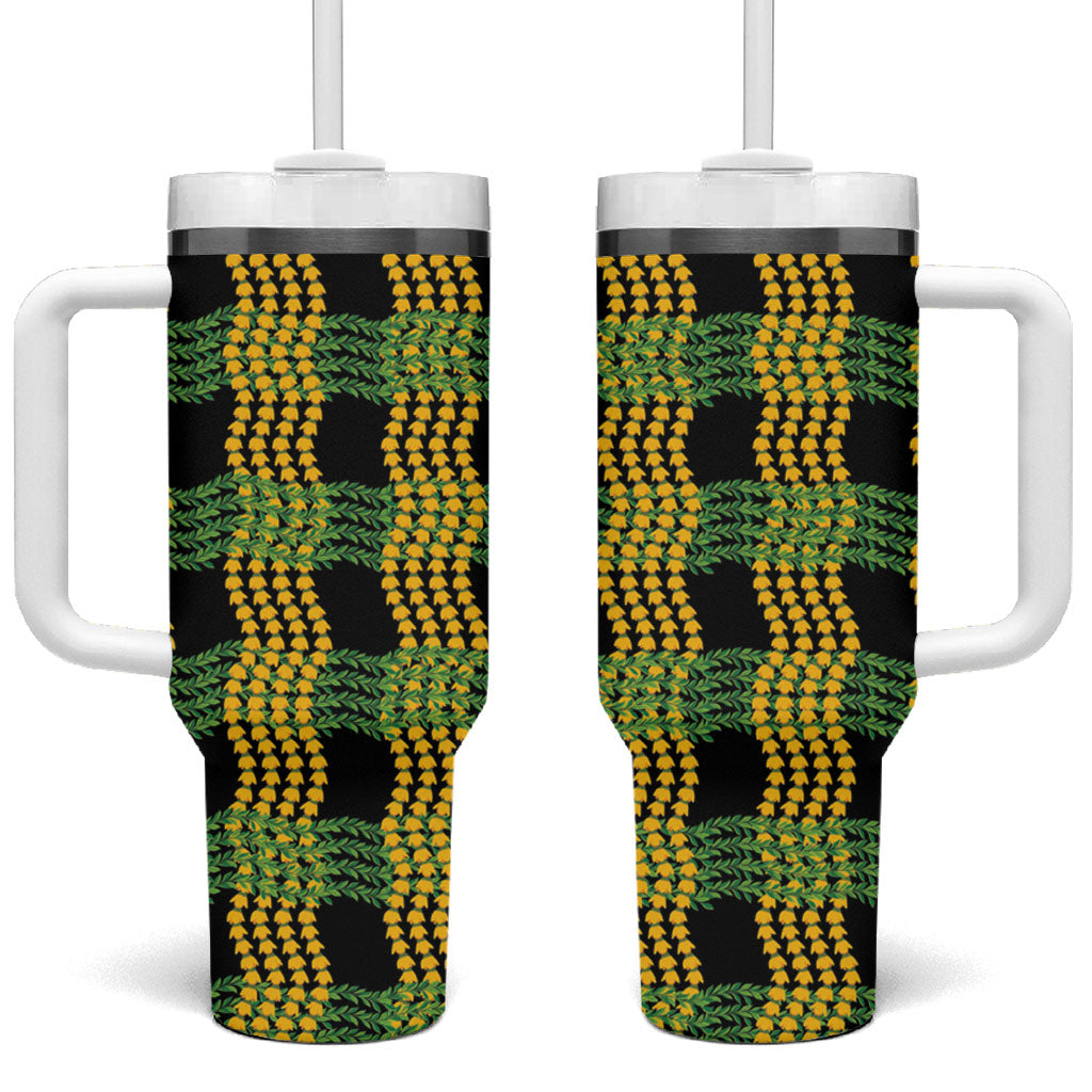 Aloha Hawaii Ilima Maile Lei Tumbler With Handle Palaka Inspired Hawaiian-plaid Black LT14 One Size: 40 oz Black - Polynesian Pride