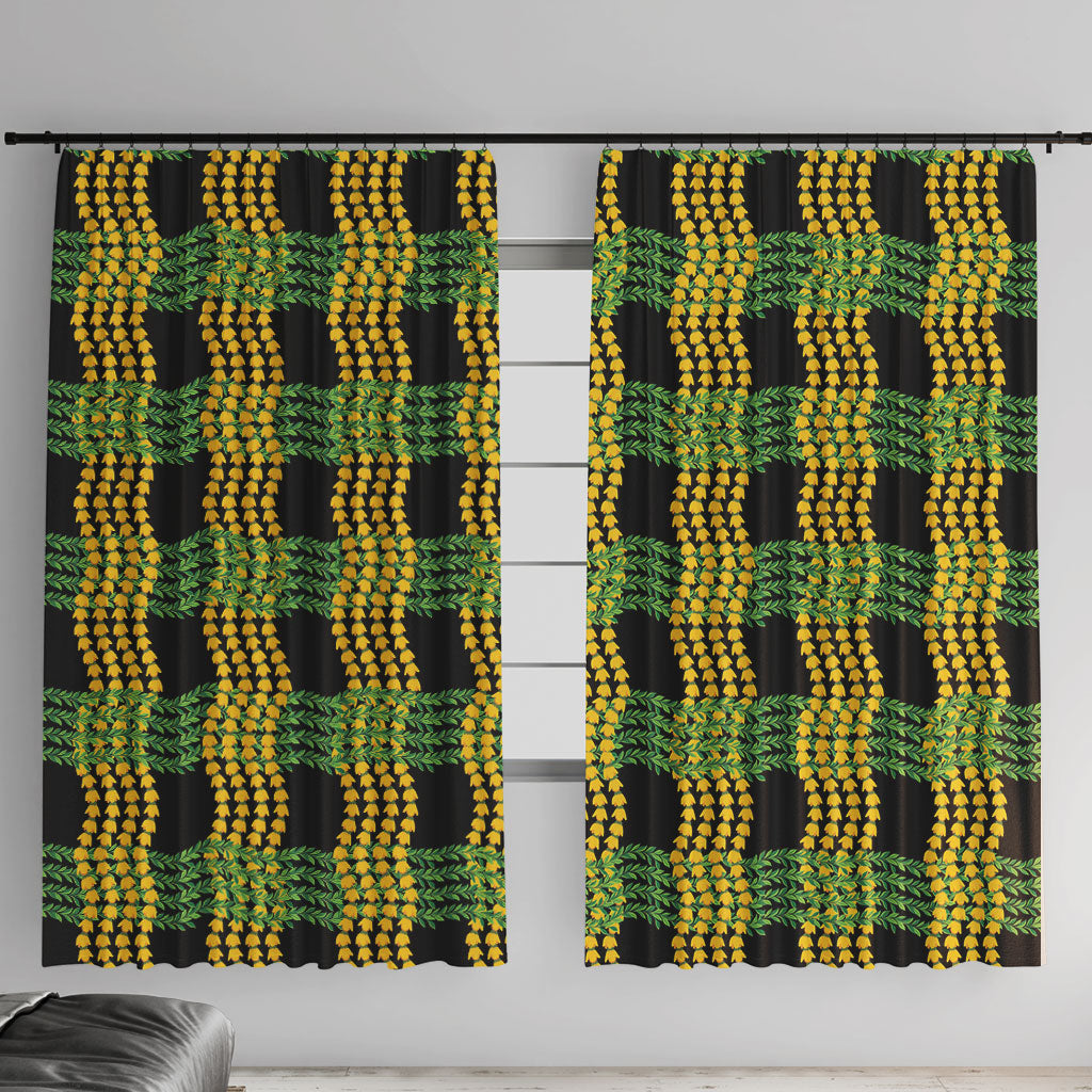 Aloha Hawaii Ilima Maile Lei Window Curtain Palaka Inspired Hawaiian-plaid Black LT14 With Hooks Black - Polynesian Pride