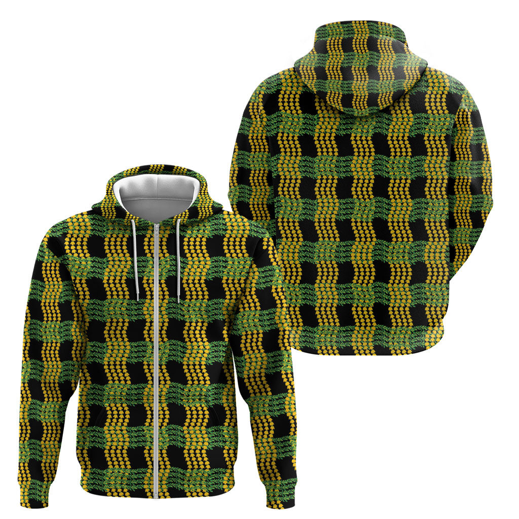 Aloha Hawaii Ilima Maile Lei Zip Hoodie Palaka Inspired Hawaiian-plaid Black